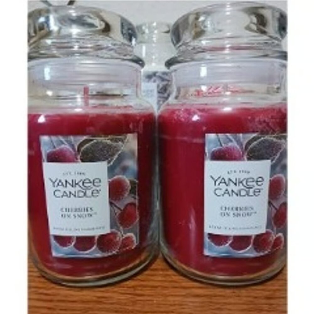 Yankee Candle Cherries On Snow Large Original Jar Candles 22oz Lot of 2